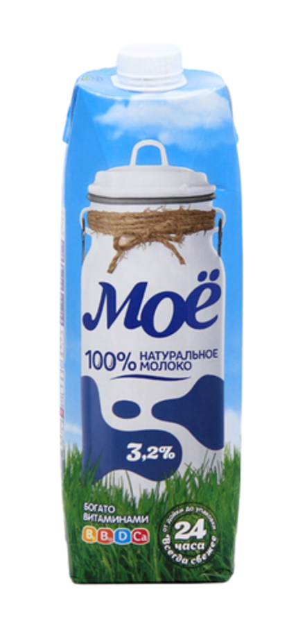 Молоко Моё 3,2% 1 л т/п