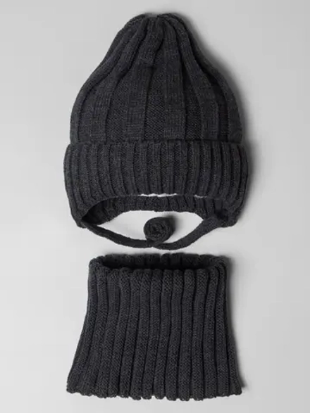 Шапка детская на осень и снуд с завязками