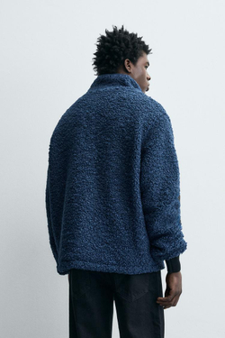 ZARA ТОЛСТОВКА ИЗ ПОЛАРФЛИСА С ЭФФЕКТОМ ИСКУССТВЕННОГО МЕХА, СИНИЙ