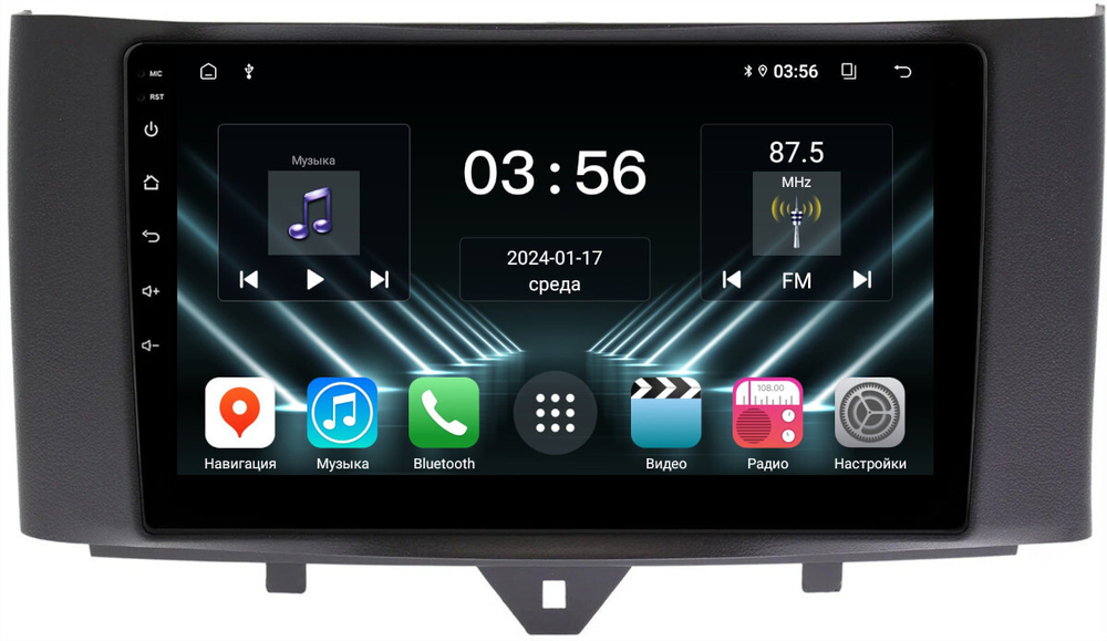 Магнитола для Smart ForTwo W451 2010-2015 - FarCar DX9-9653F1 монитор 9" IPS на Android 13, 4+64Гб, CarPlay