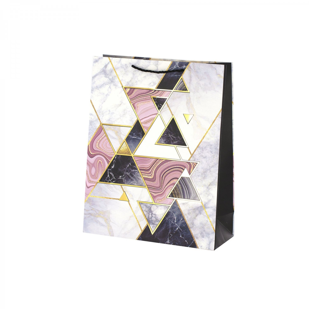 Пакет подарочный бумажный Alingar, (М) 18х24х8,5 см, вертикальный, "Геометрия", мат. ламинация, тиснение, ассорти