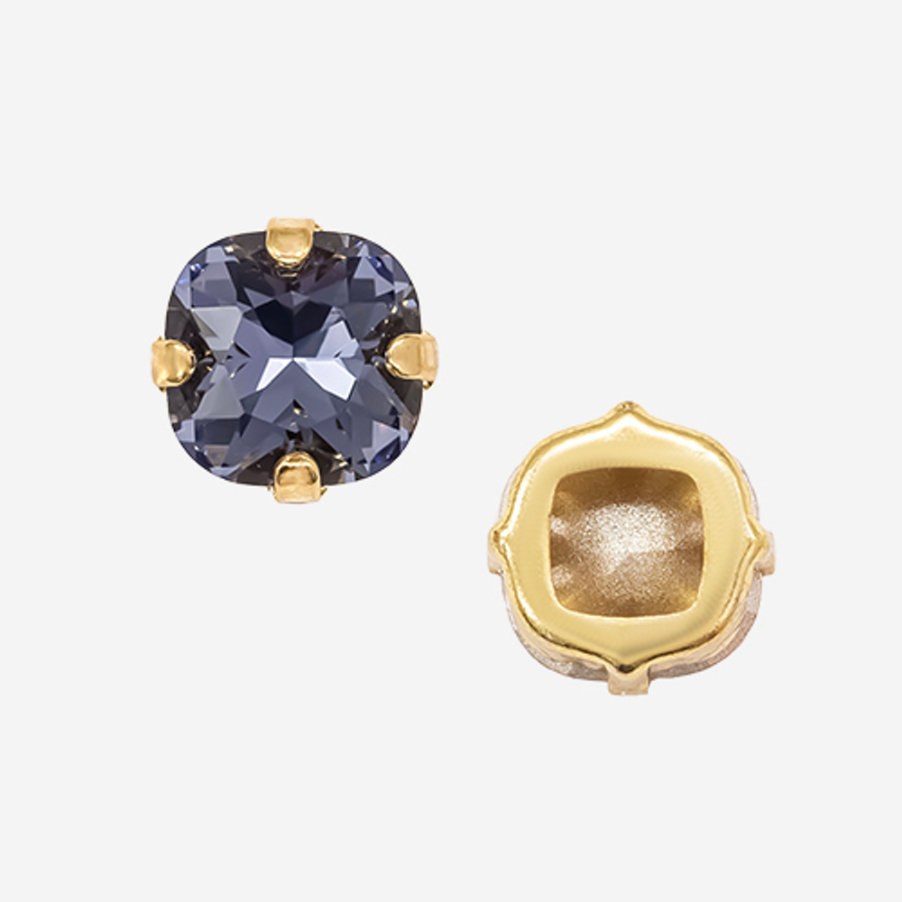 Кристалл Кушон (Сushion) в цапах, оттенок "Tanzanite", 9,2мм, позолота