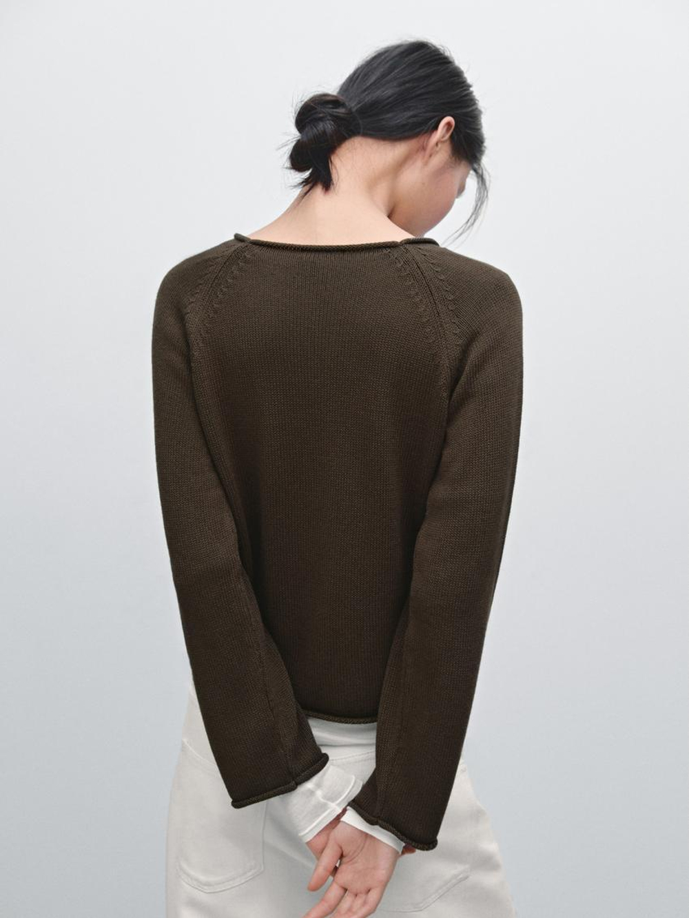 Massimo Dutti Ажурный свитер платочной вязки, коричневый