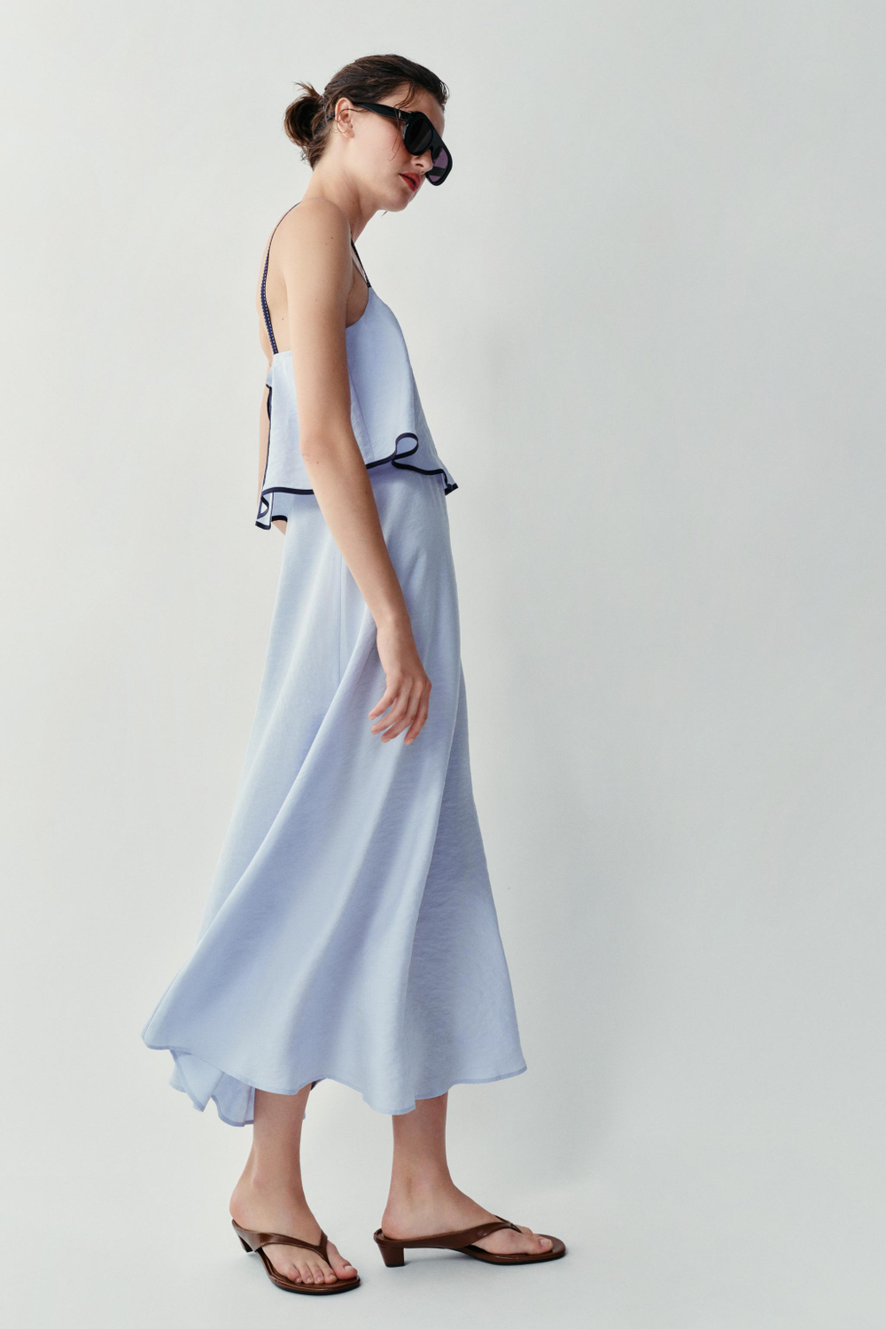 ZARA КОМБИНИРОВАННОЕ ПЛАТЬЕ МИДИ, ГОЛУБОЙ