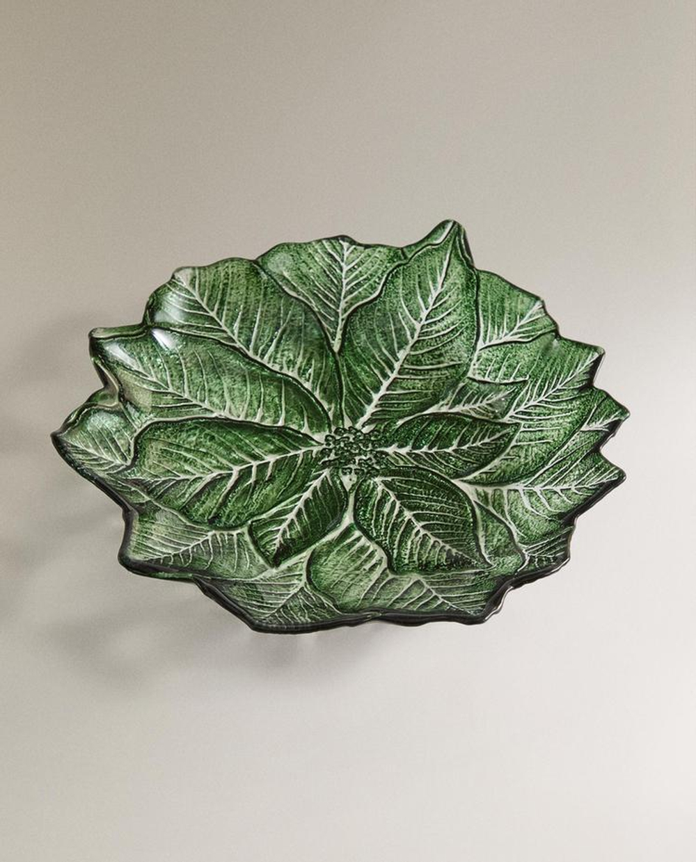 ZARA HOME НОВОГОДНЯЯ ДЕСЕРТНАЯ ТАРЕЛКА ИЗ СТЕКЛА В ФОРМЕ ЦВЕТКА, ЗЕЛЕНЫЙ
