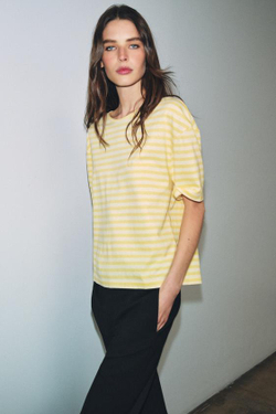 ZARA ФУТБОЛКА В ПОЛОСКУ С КОРОТКИМИ РУКАВАМИ, ЖЕЛТЫЙ