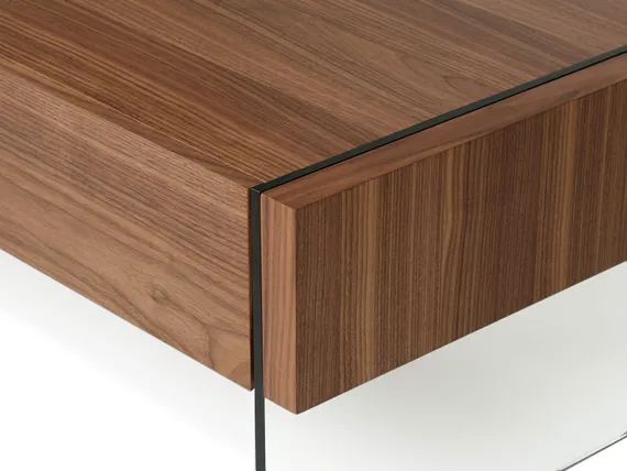 Журнальный стол с ящиками Somerset 127x60 см, шпон ореха, стеклянные ножки