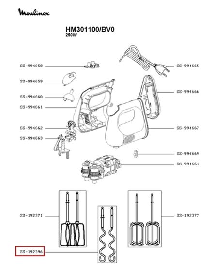 Комплект насадок (венчик в сборе) для блендера Moulinex (Мулинекс) SS-192396
