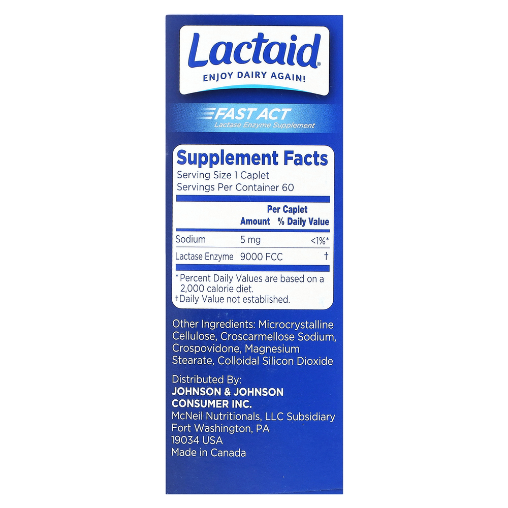 Lactaid, Fast Act, добавка с ферментом лактазой, 60 капсул