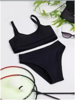 купальник раздельный бандо с чашечками и высокой талией