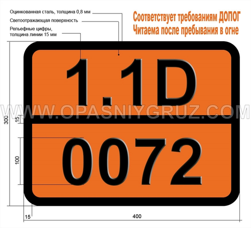 Табличка Опасный груз 1.1D-0072 Циклотриметилентринитрамин