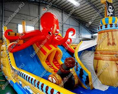Коммерческий надувной батут "Корабль с осьминогом" 19*9*7 м