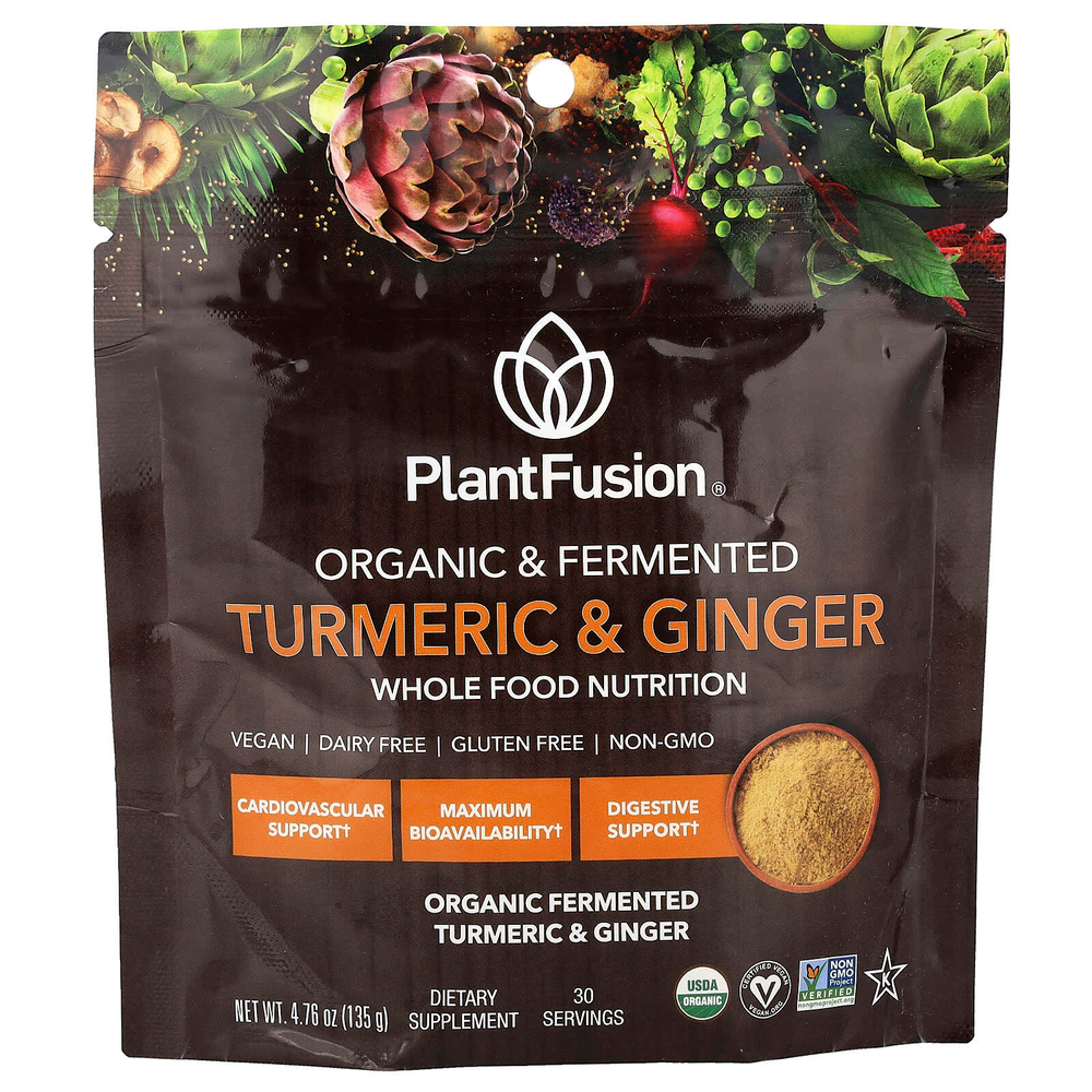 PlantFusion, Органическая и ферментированная куркума и имбирь, 135 г (4,76 унции)
