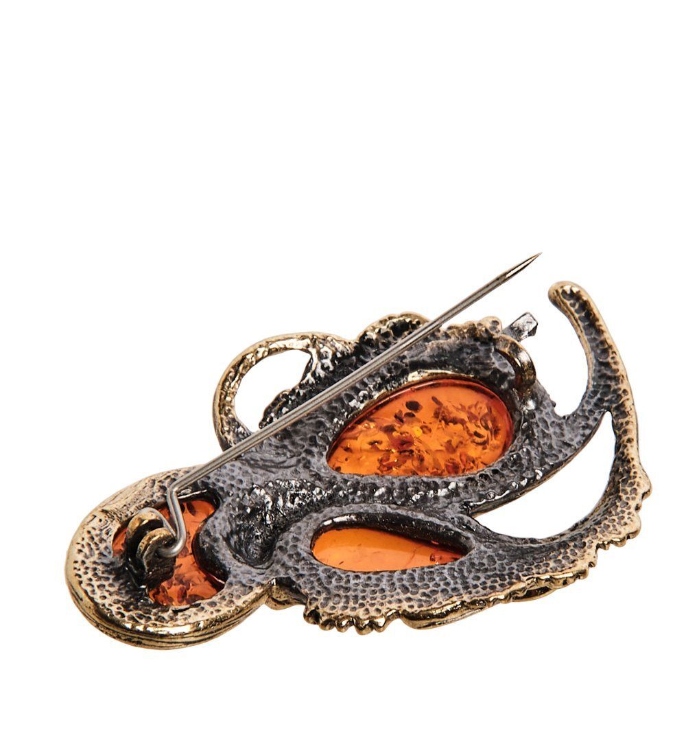 AM-2562 Брошь «Винтажный букет» (латунь, янтарь)