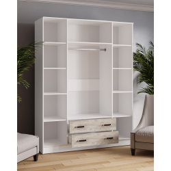 Шкаф для одежды и белья с антресолью Лагуна 160 см, белый/дуб юкон