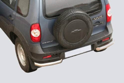 Защита заднего бампера «Уголки Люкс», цельные (Ø=63,5 мм), Chevrolet Niva (03.2009 -)/Lada Niva (07.2020 -) (нержавеющая сталь)