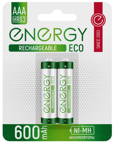 Батарейки аккумуляторные ENERGY EСО NIMH-600-HR3/2B (ААА) мизинчиковые, в спайке 2 шт