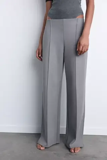 ZARA БРЮКИ ИЗ ИНТЕРЛОКА С РАЗРЕЗАМИ, СЕРЫЙ