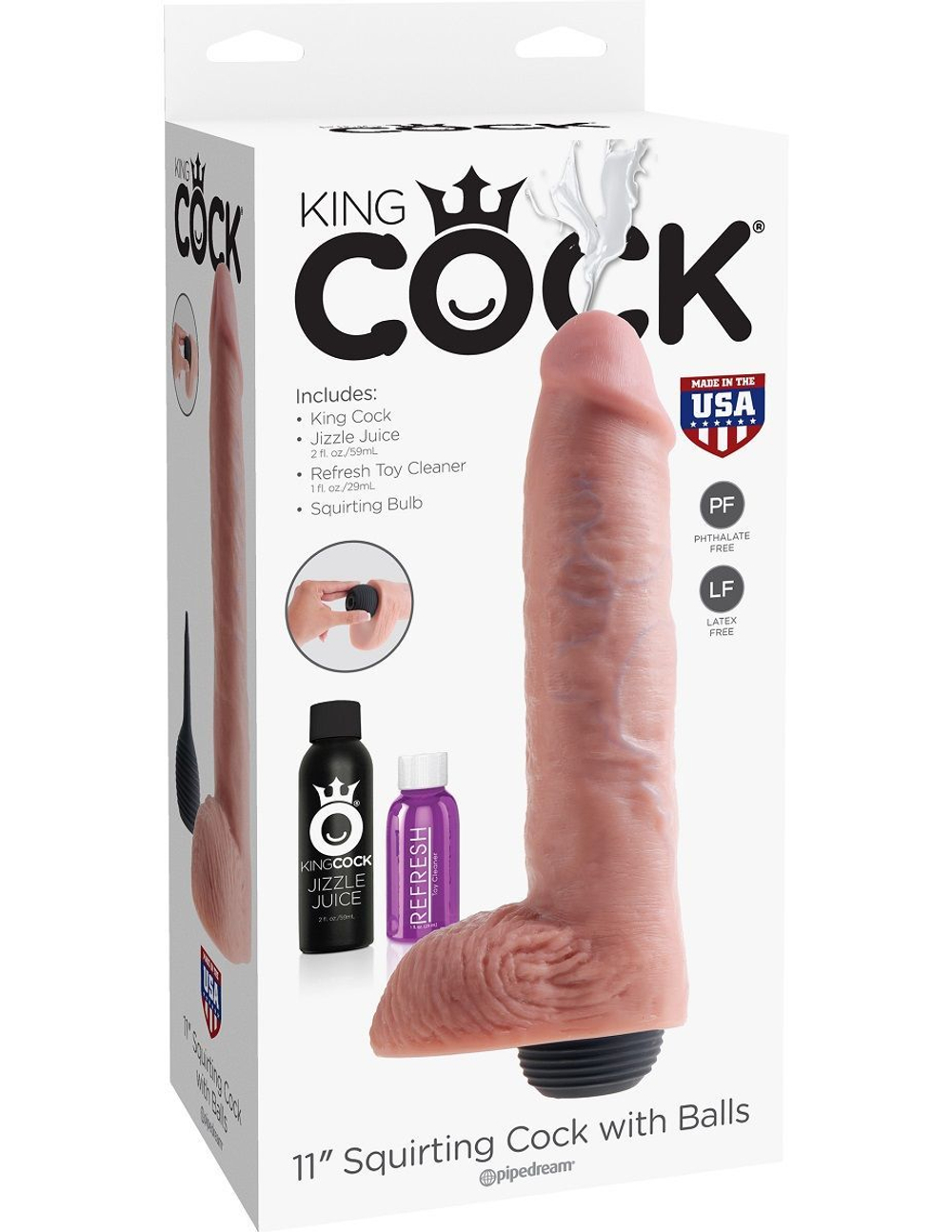 Телесный фаллоимитатор с функцией семяизвержения 11" Squirting Cock with balls - 27,9 см.