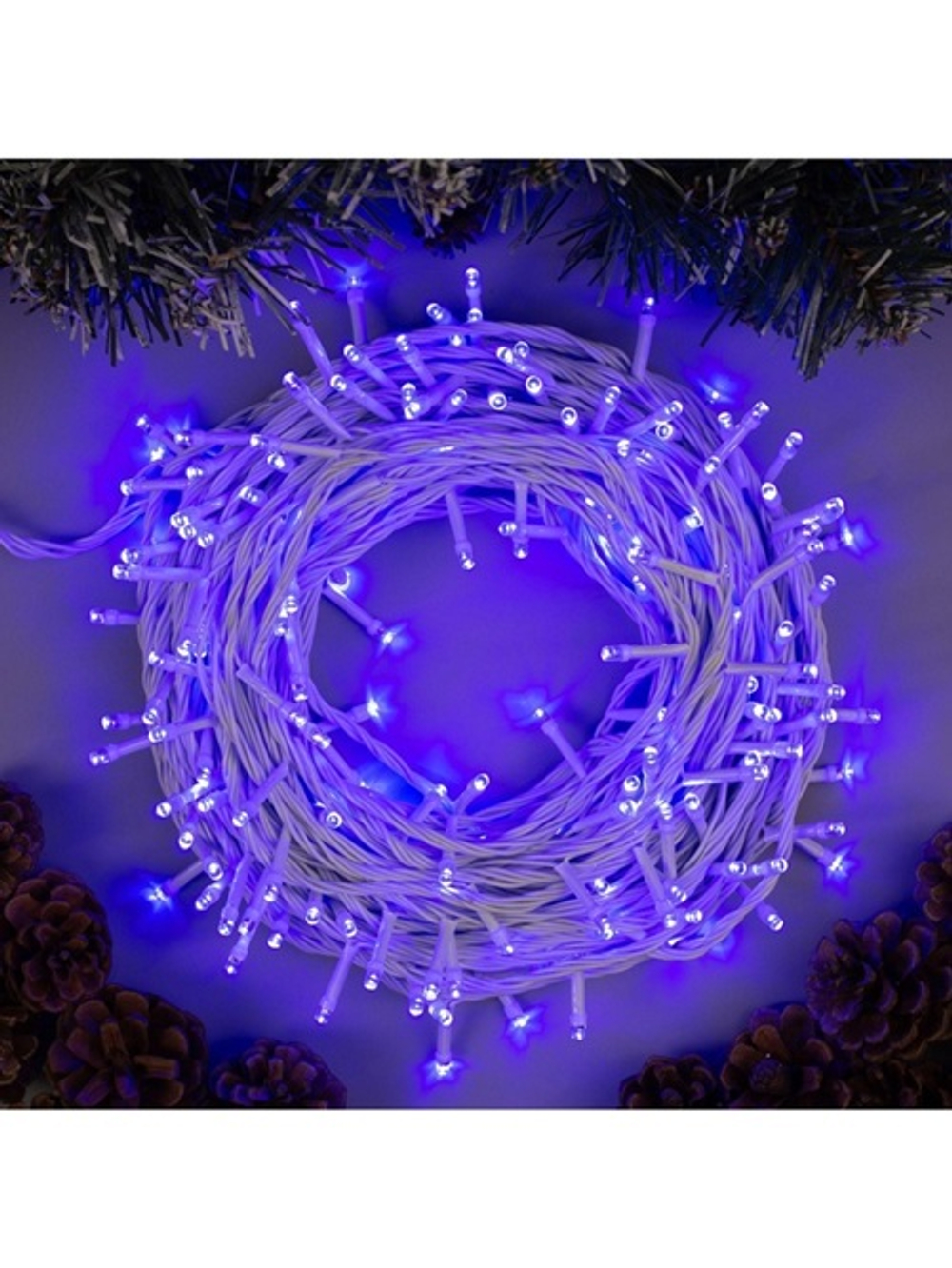 Гирлянда "Нить" 20 м , IP20, белая нить, 200 LED, свечение синее, 8 режимов
