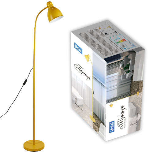UML-T701 E27 YELLOW Торшер напольный под лампу Е27, 60W, с регулировкой наклона. Механический выключатель. Желтый. ТМ Uniel