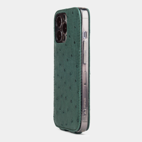 Чехол для iPhone 15 Pro из кожи страуса, зеленого цвета