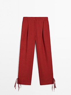 Massimo Dutti Брюки из 100% льна с бантом, темно-розовый