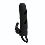 Чёрная насадка с клиторальным вибростимулятором и закрытой головкой - 14 см. (Цвет: черный)