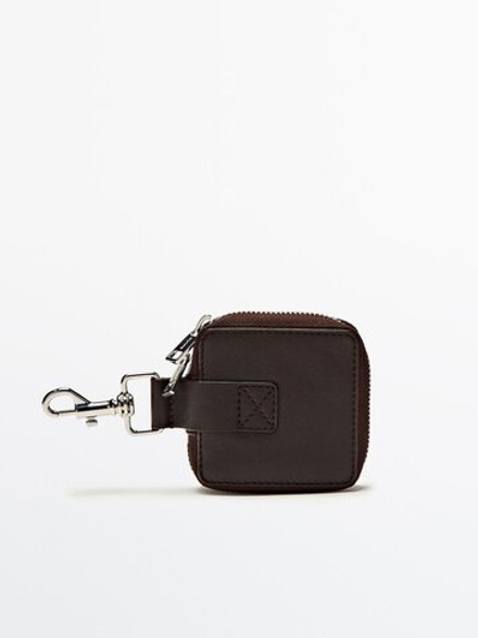 Massimo Dutti Квадратный кожаный кошелек с застежкой-молнией, коричневый