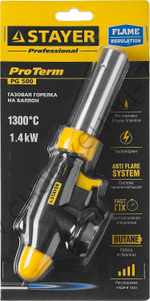 STAYER ProTerm PG500 1300°C с пьезоподжигом, на баллон с цанговым соединением, увеличенный выход пламени, Газовая горелка (55580)