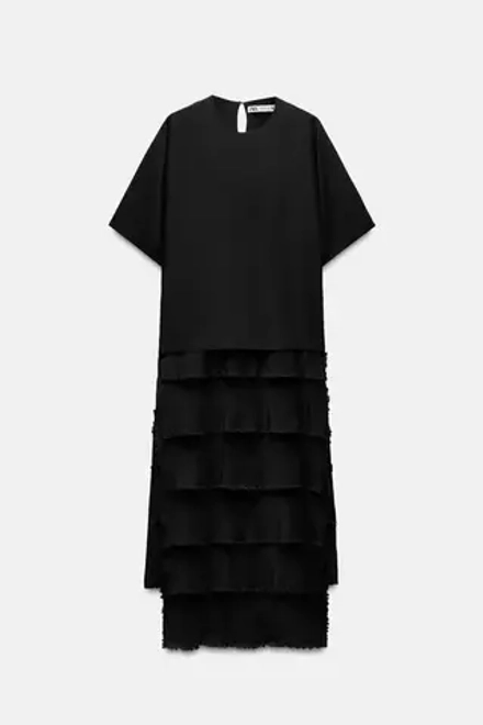 ZARA ПЛАТЬЕ С ВОЛАНАМИ — ZW COLLECTION, ЧЕРНЫЙ