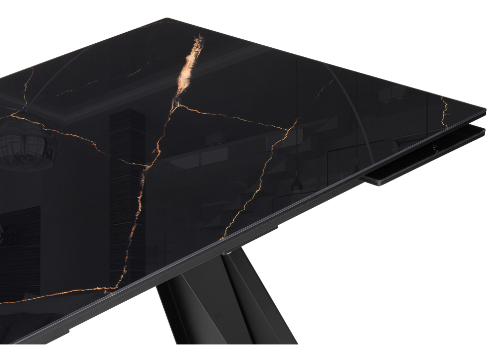 Стол стеклянный Woodville Хорсборо 140(200)х80х79 обсидиан, черный, ножки черные