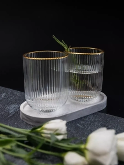 Набор ребристых стаканов для воды, 6 шт. с золотой каймой