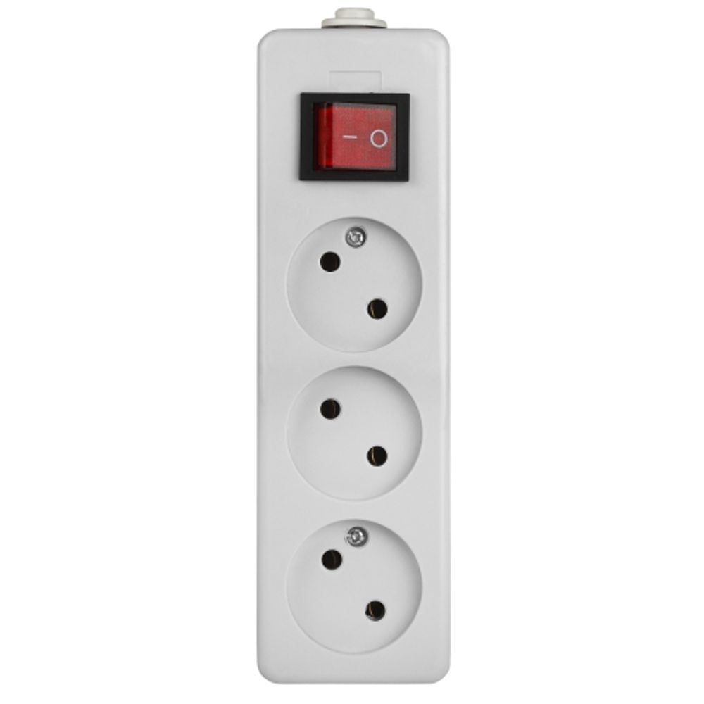 Колодка ЭРА K-3s 3 розетки без зазeмления с выключателем белая