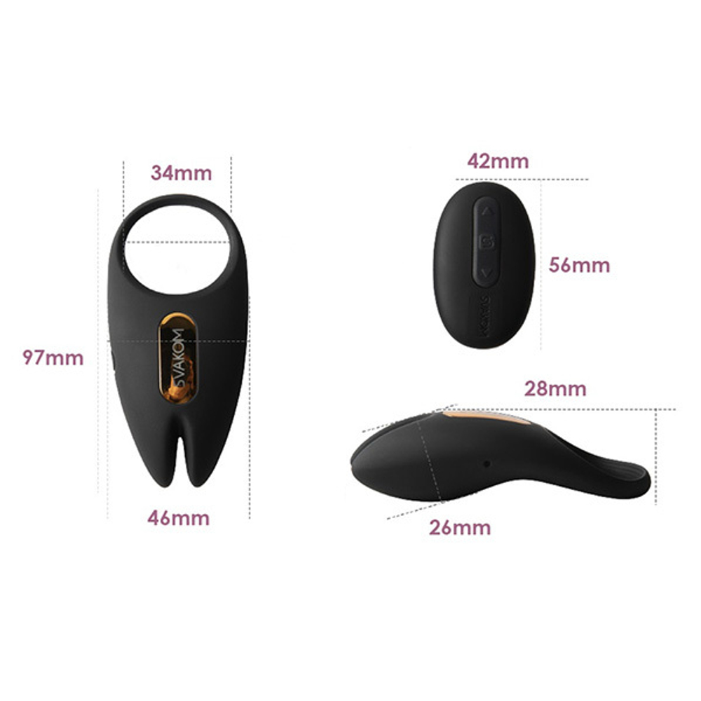 Черное эрекционное виброкольцо 3,4см с пультом ДУ и управлением через приложение Svakom Winni 2 App-controlled Vibrating Rabbit Cock Ring SJ007A