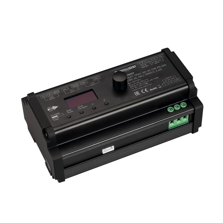 INTELLIGENT ARLIGHT Диммер SMART-TRIAC-601-82-DIM-PD-DIN Black (230V, 6А, DALI, DMX512, 2.4G) (IARL, IP20 Пластик, 5 лет) 031113(1)