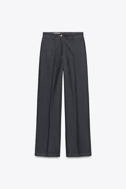 ZARA БРЮКИ ПРЯМОГО КРОЯ СО СТРЕЛКОЙ, ИНДИГО