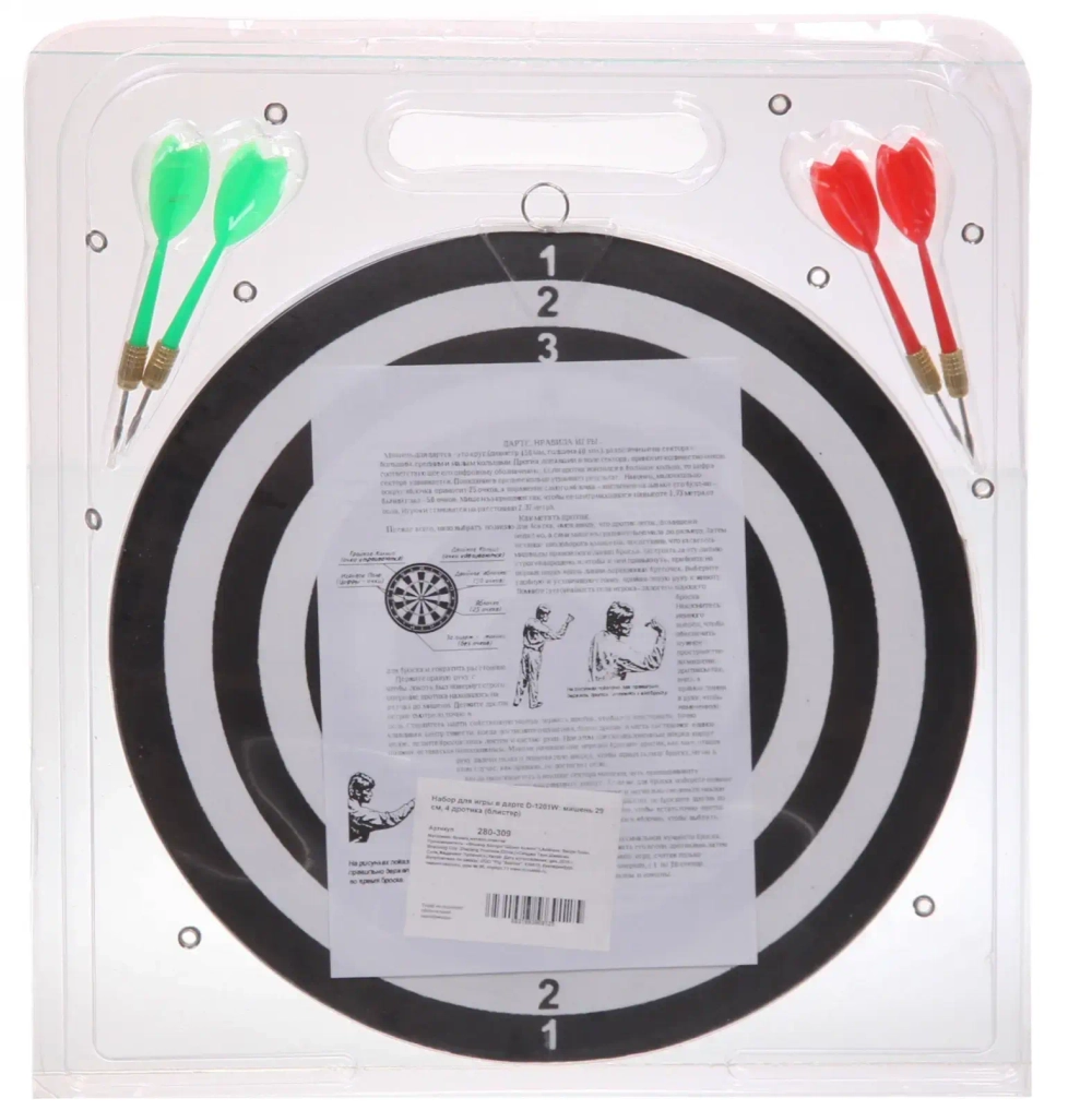 Набор для игры в дартс D-1201W: мишень 29 см, 4 дротика (блистер)