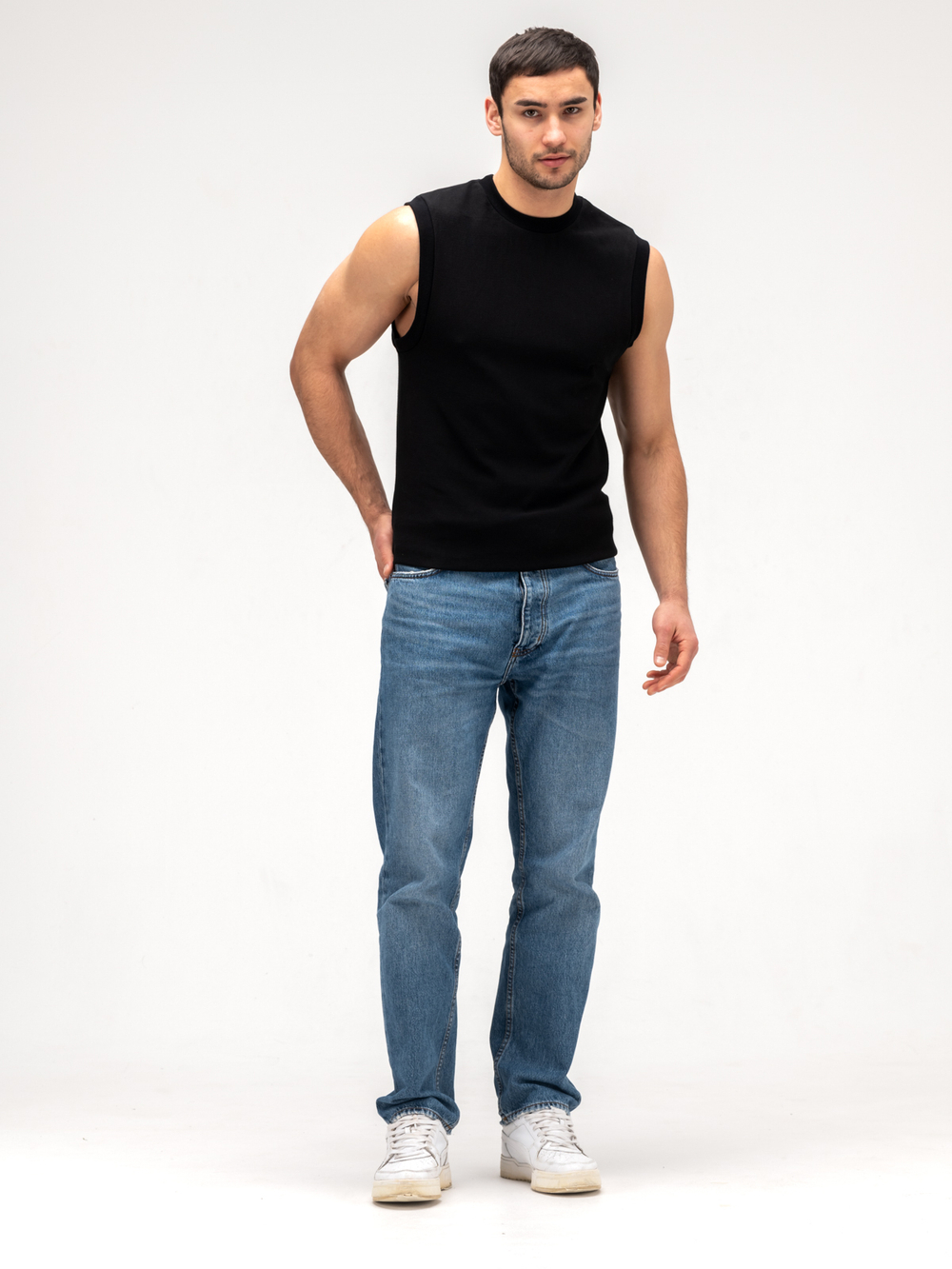 Майка мужская хлопковая на широких лямках Черная