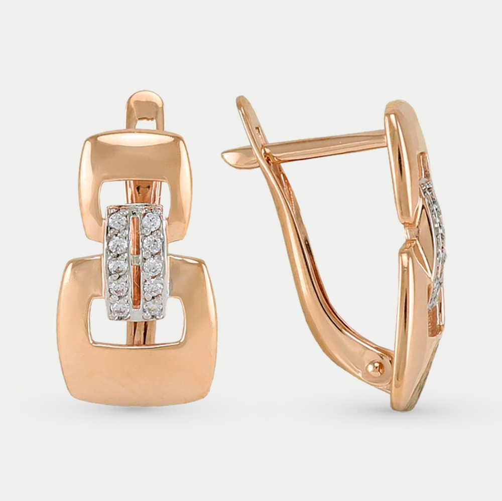 Серьги женские с фианитами из красного золота 585 пробы (арт. С-2335)
