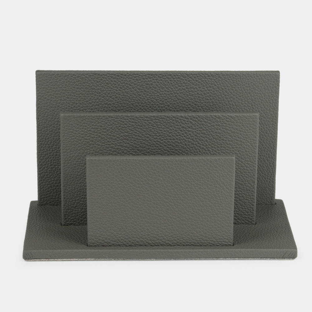 Подставка для визиток и бумаг из натуральной кожи теленка, серого цвета
