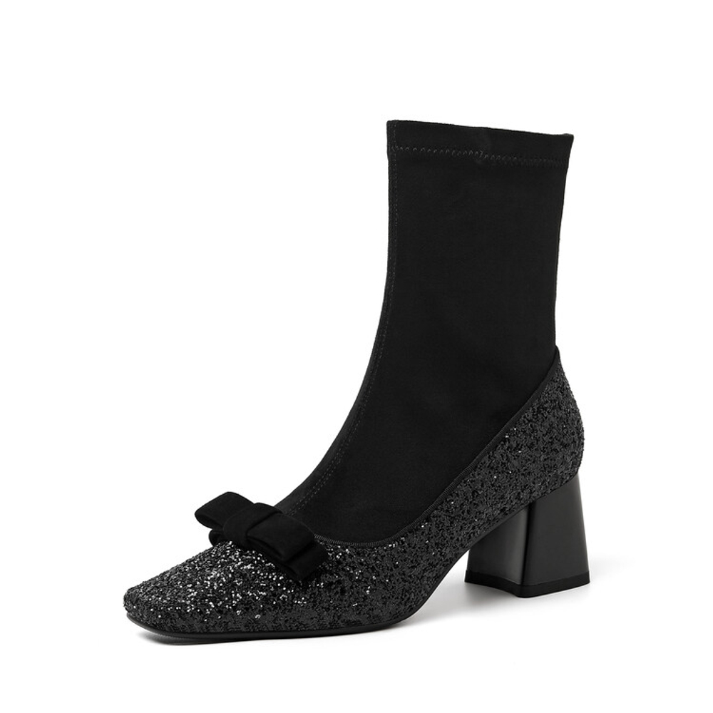 JIUXINGDAO Stretch Boots Sheepskin Ankle Boots 5.5cm Women"s