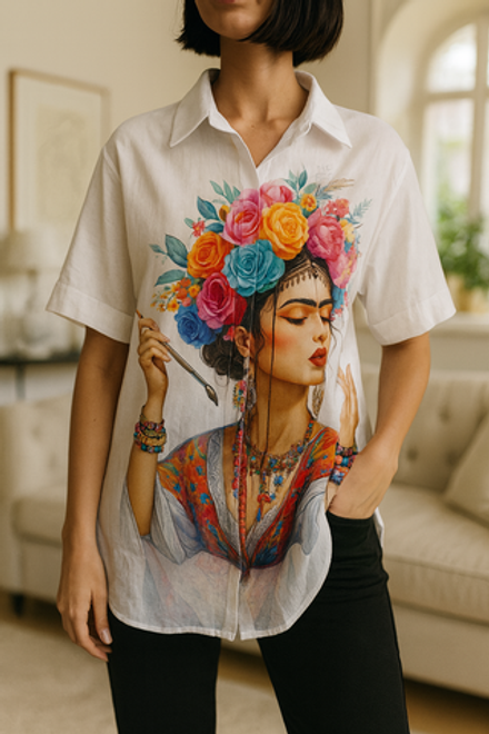 Рубашка Frida из льна с арт-принтом во всю длину