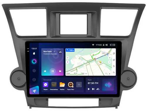 Магнитола для Toyota Highlander 2 XU40 2007-2013 (крутилки декоративные) - Teyes CC3-2K QLed Android 10, Быстрая, SIM-слот, CarPlay