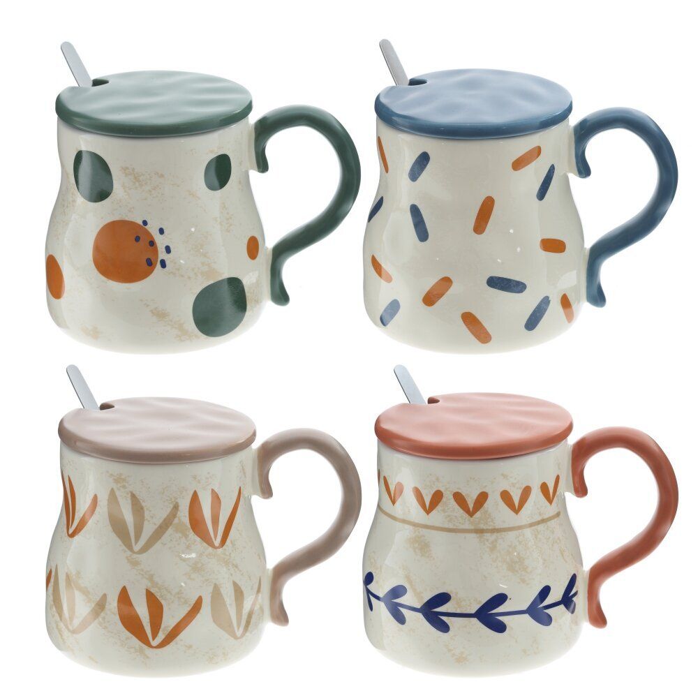 GAEM Кружка с крышкой и ложкой, 400 мл, L14 W10 H10 см, 4в.