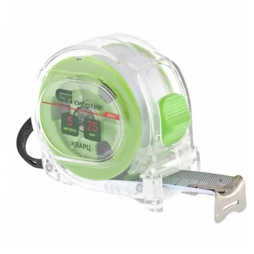 Рулетка Кварц, прозрачный корпус, амортизатор, 5 м х 25 мм// СИБРТЕХ 32522