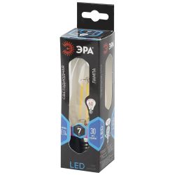 Лампочка светодиодная ЭРА F-LED B35-7W-840-E14 Е14 / Е14 7Вт филамент свеча нейтральный белый свет | Филаментные декоративные