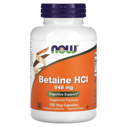 Для пищеварительной системы NOW Foods, гидрохлорид бетаина, 648 мг, 120 растительных капсул