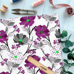 Ткань шифон контрастные цветы на белом фоне с яркими акцентами