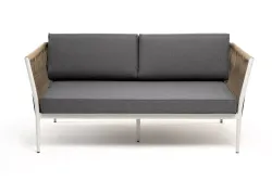 "Касабланка" диван 2-местный плетеный из роупа, каркас алюминий светло-серый (RAL7035) муар, роуп серо-коричневый 23мм, ткань серая 017